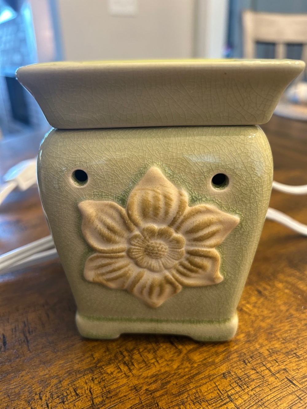 Scentsy Ceramic Flower Wax Warmer in Soft Sage and Cream